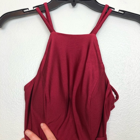 LA FEMME 26141 Burgundy High Neck Low back Gown - Picture 5 of 17